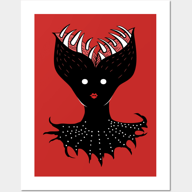 Creepy Girl Demon Has Opened Head With Teeth Wall Art by Boriana Giormova